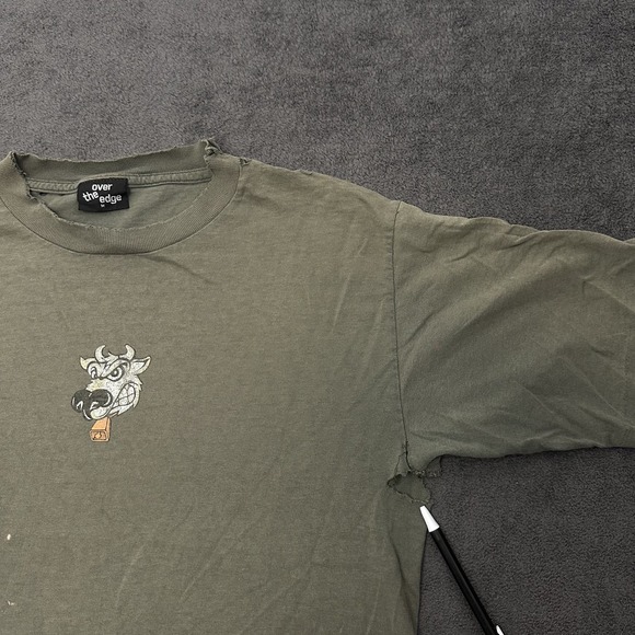 Vintage 90s over the edge skate brand t-shirt medium distressed faded green - Picture 4 of 11